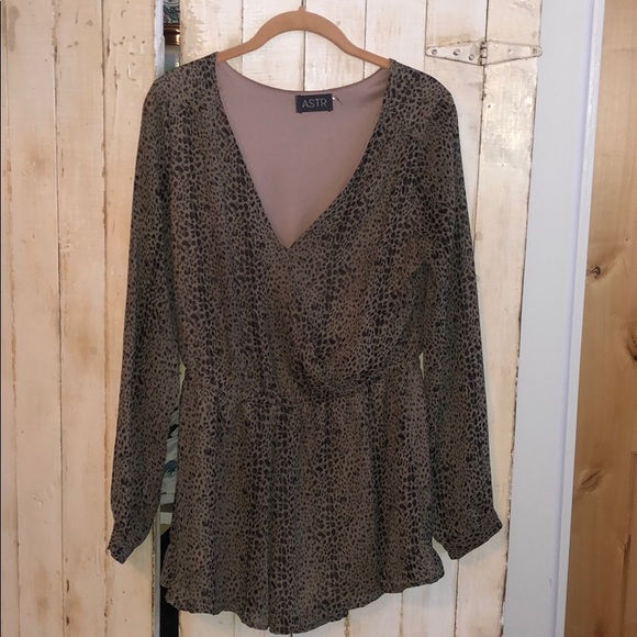 ASTR Cheetah Print Long Sleeve Romper - Picture 3 of 6